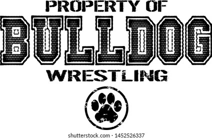 distressed bulldog wrestling team design with paw print for school, college or league