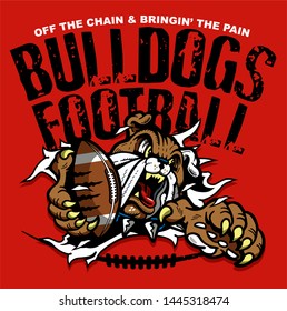 distressed bulldogs football team design with mascot ripping out for school, college or league