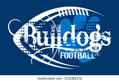 distressed bulldogs football team design with paw print for school, college or league