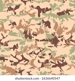 Distressed camo pattern for hunting gear, ideal for military purposes and training, featuring rugged tan, green, brown, and dark brown tones for woodland or desert terrains. Perfect for hunting camo a