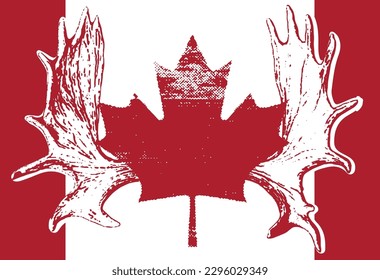 Bandera canadiense con molestias en el diseño de vectores Moose Antlers