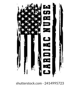 Distressed Cardiac Nurse American Usa Flag Design For T Shirt Poster Banner Backround Print Vector Eps Illustrations. svg