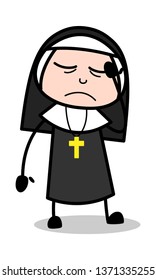 Distressed - Cartoon Nun Lady Vector Illustration﻿