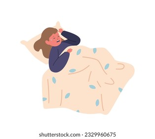 Distressed Child Lying In Bed, Tears Streaming Down Their Face, Expressing Emotional Distress Or Discomfort