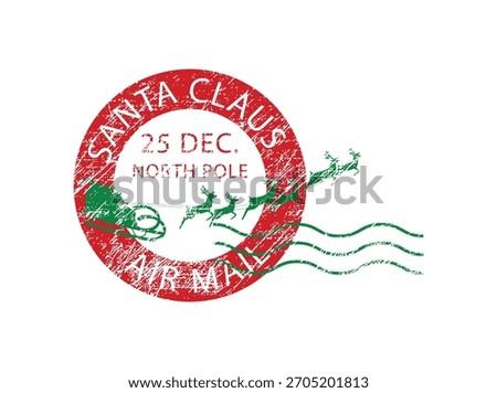 Distressed Christmas postmark stamp from Santa Claus North Pole Air Mail red and green