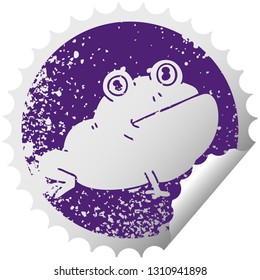 distressed circular peeling sticker quirky symbol frog