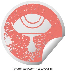 distressed circular peeling sticker symbol of a crying eye