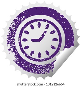 distressed circular peeling sticker symbol of a wall clock