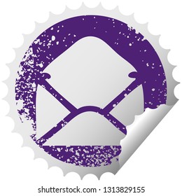 distressed circular peeling sticker symbol of a paper envelope