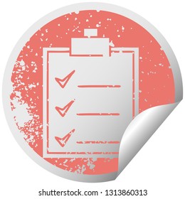 distressed circular peeling sticker symbol of a check list