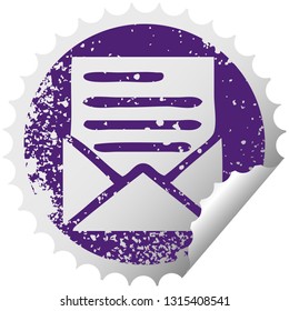 distressed circular peeling sticker symbol of a letter and envelope