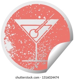 distressed circular peeling sticker symbol of a fancy cocktail