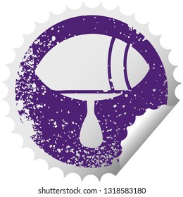 distressed circular peeling sticker symbol of a crying eye looking to one side