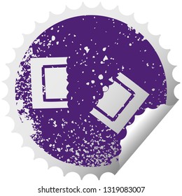 distressed circular peeling sticker symbol of a cinema ticket