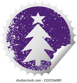 distressed circular peeling sticker symbol of a christmas tree