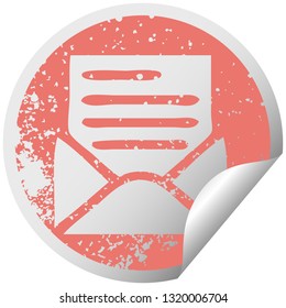 distressed circular peeling sticker symbol of a letter and envelope
