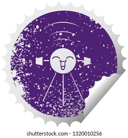 distressed circular peeling sticker symbol of a satellite