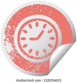 distressed circular peeling sticker symbol of a wall clock