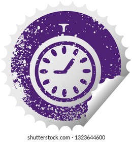 distressed circular peeling sticker symbol of a time stopper