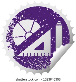distressed circular peeling sticker symbol of a maths kit 
