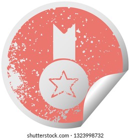 distressed circular peeling sticker symbol of a gold medal