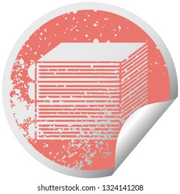 distressed circular peeling sticker symbol of a stack of books