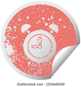 distressed circular peeling sticker symbol of a ringing alarm clock