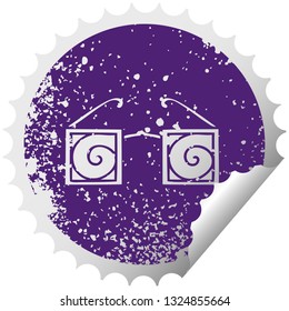 distressed circular peeling sticker symbol of a hypno glasses