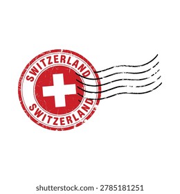 A distressed circular stamp graphic featuring the Swiss flag and cross, with postmarks, isolated on a white background.