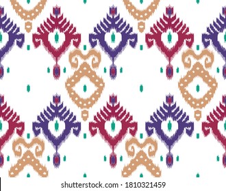 Distressed Colorful Ikat Medieval Damask Pattern  Vector Background Tiles.