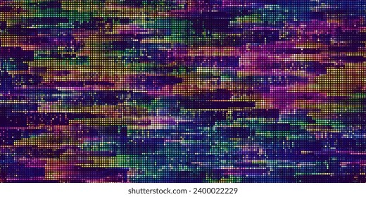 El arcoíris colorido y perturbado es el telón de fondo de la tecnología o el concepto de negocio. Futurista fondo de tecnología digital abstracta de medio tono grueso y punteado. Gran visualización de datos. Ilustración del vector