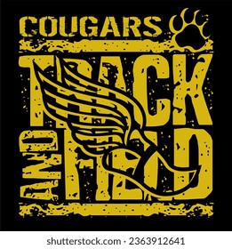 distressed cougars track and field team design with track foot for school, college or league sports