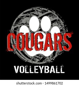 distressed cougars volleyball team design with large paw print for school, college or league