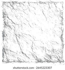 Rachaduras angustiadas e textura do quadro do Grunge em branco. Sobreposição De Borda De Pedra Áspera Com Ruído Sutil. Design Vintage Borda Usada para Impressão e Web. Elemento vetor preto e branco isolado.
