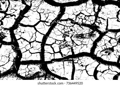 Distressed Cracked Paint Overlay Texture. Dry weathered grunge background. Grain used template. EPS10 vector.