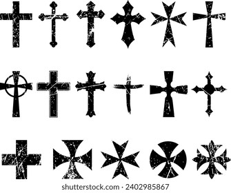 Distressed Cross Silhouette Isolated on White Background