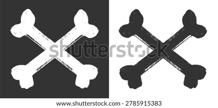 Distressed crossed bones skeleton symbol featuring rough charcoal marker brush paint textures for urban halloween party decoration streetwear clothing brand banner printing design clip art.