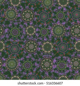 Distressed damask seamless pattern background tile. Vector seamless ornament in pink, neutral and violet colors.