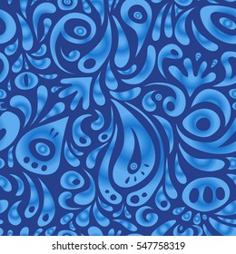 Distressed damask seamless pattern background tile. Vector seamless ornament in blue colors.