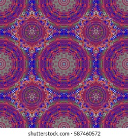 Distressed damask seamless pattern background tile. Vector seamless ornament in pink, green and blue colors.