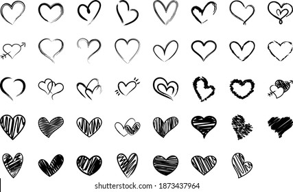 Distressed  Doodle Scribble Hand Drawn Grunge Hearts, Valentine Days Design