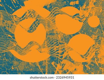 Distressed dotted design element. Duo tone, grunge poster . Modern art .Abstract, grungy composition . Half tone background. Halftone dots texture effect .Contemporary vector. Grange design.