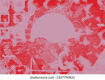 Distressed dotted design element. Duo tone, grunge poster . Modern art .Abstract, grungy composition . Half tone background. Halftone dots texture effect .Contemporary vector. Grange design.