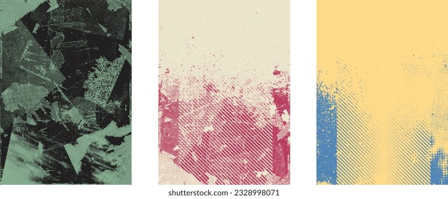 Distressed dotted design element. Duo tone, grunge poster . Modern art .Abstract, grungy composition . Half tone background. Halftone dots texture effect .Contemporary vector. Grange design.