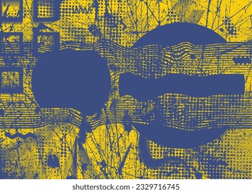 Distressed dotted design element. Duo tone, grunge poster . Modern art .Abstract, grungy composition . Half tone background. Halftone dots texture effect .Contemporary vector. Grange design