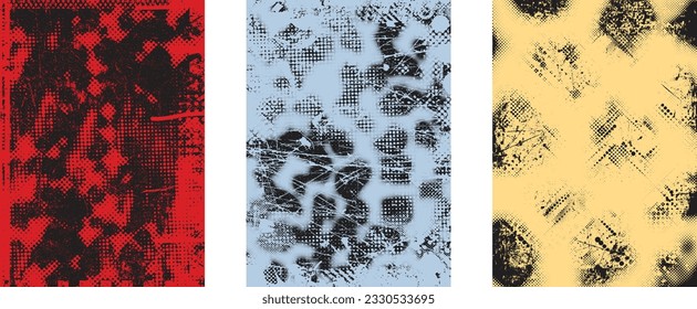 Distressed dotted design element. Duo tone, grunge poster . Modern art .Abstract, grungy composition . Half tone background. Halftone dots texture effect .Contemporary vector. Grange design.