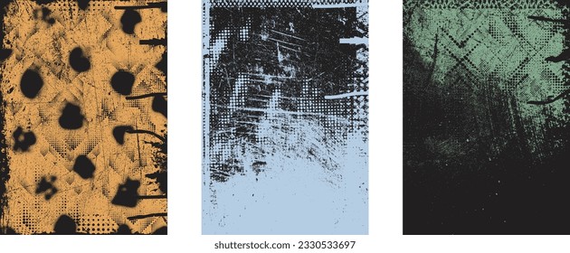 Distressed dotted design element. Duo tone, grunge poster . Modern art .Abstract, grungy composition . Half tone background. Halftone dots texture effect .Contemporary vector. Grange design.