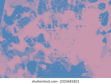 Distressed dotted design element. Duo tone, grunge poster . Modern art .Abstract, grungy composition . Half tone background. Halftone dots texture effect .Contemporary vector. Grange design