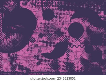 Elemento de diseño de puntos con problemas. Tono de Duo, afiche de estruendo. Arte moderno. Resumen, composición grosera. Fondo de medio tono. Efecto de textura de puntos de semitono .Vector contemporáneo. Diseño de rango