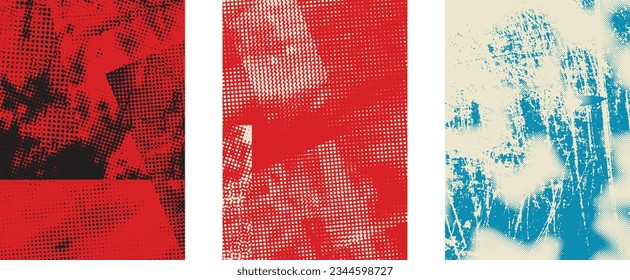 Distressed dotted design element. Duo tone, grunge poster . Modern art .Abstract, grungy composition . Half tone background. Halftone dots texture effect .Contemporary vector. Grange design